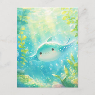 Carte Postale Manta Ray Adorable Kawaii Récif Tropical