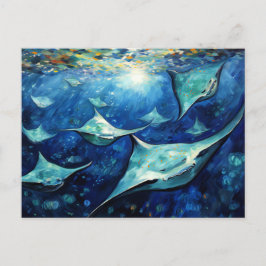 Carte Postale Manta Rays in Expressive Ocean Oil Painting