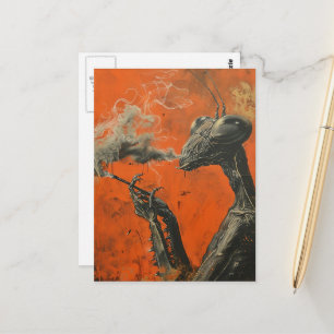 Carte Postale Mante religieuse surréaliste fumeur rétro drôle