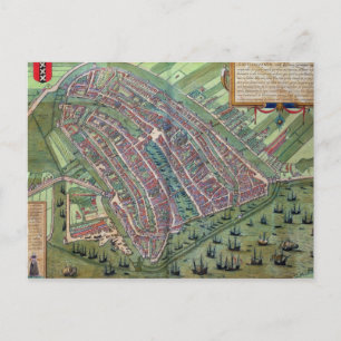 Carte Postale Map of Amsterdam, from 'Civitates Orbis Terrarum'