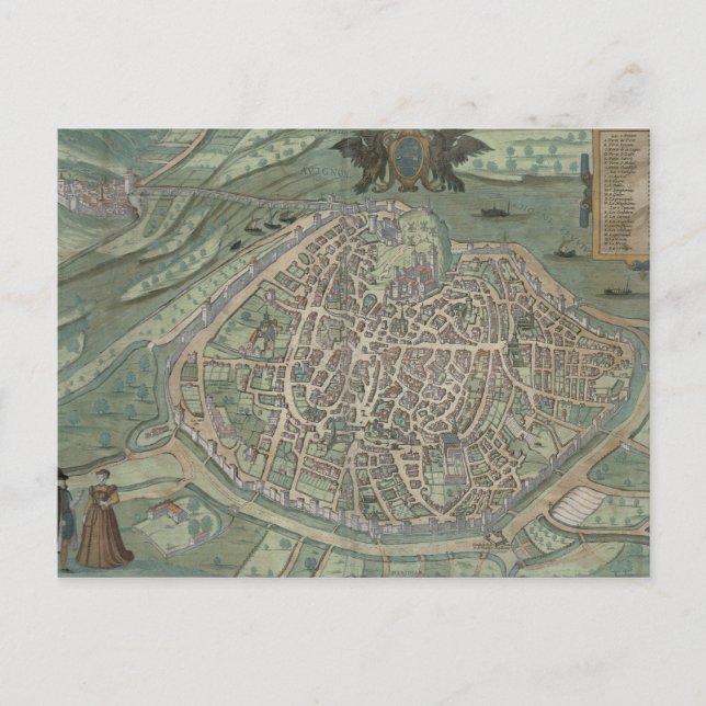 Carte Postale Map of Avignon, from 'Civitates Orbis Terrarum' by (Devant)