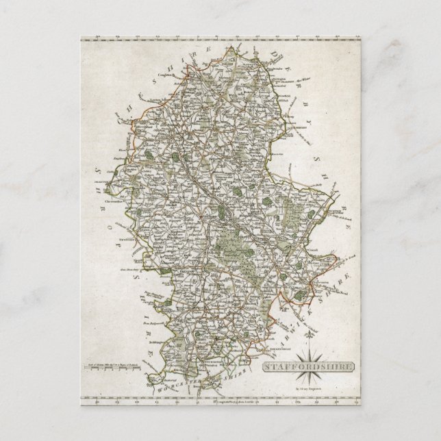 CARTE POSTALE MAP OF STAFFORDSHIRE 1793 (Devant)