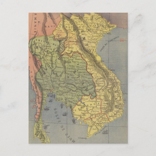 Carte Postale Map of the Kingdom of Siam (Devant)