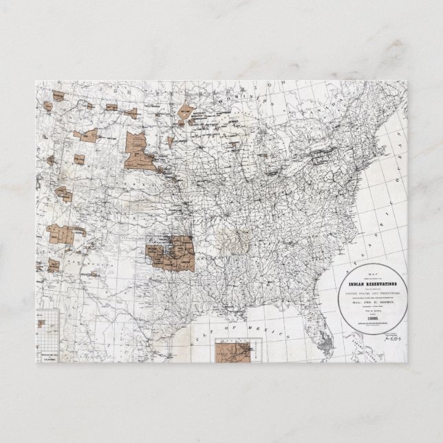 CARTE POSTALE MAP : RÉSERVATION, 1888 (Devant)