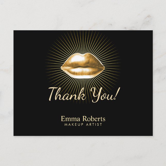 Carte Postale Maquillage Artiste 3D Gold Lips Beauté Salon Merci (Devant)