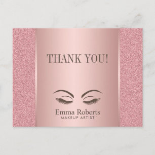 Carte Postale Maquillage Artiste Beauté Fille Rose Merci or