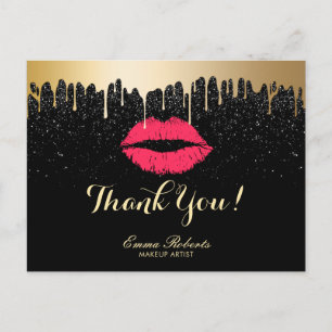 Carte Postale Maquillage Artiste Gold Drips Red Lips Salon Merci