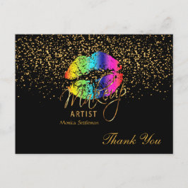 Carte Postale Maquillage Artiste Lèvres arc-en-ciel sur noir