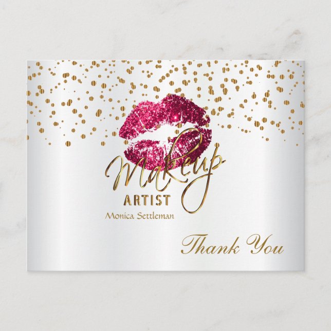 Carte Postale Maquillage Artiste Lèvres roses chaudes sur blanc (Devant)