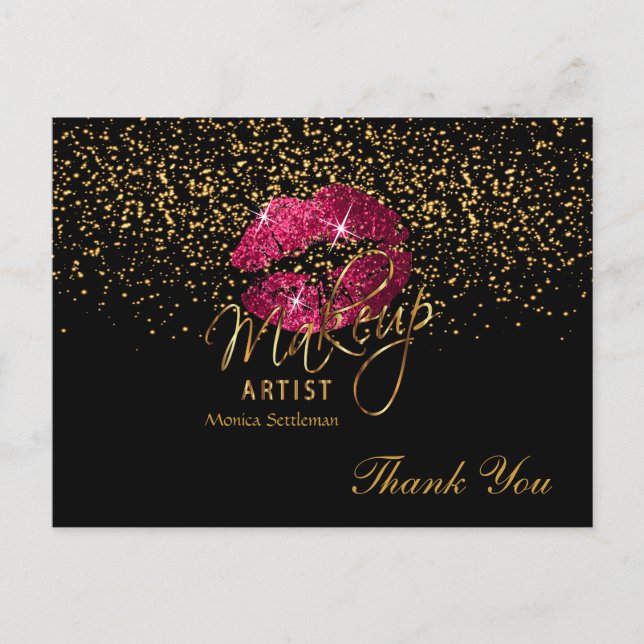 Carte Postale Maquillage Artiste Lèvres roses chaudes sur noir (Devant)
