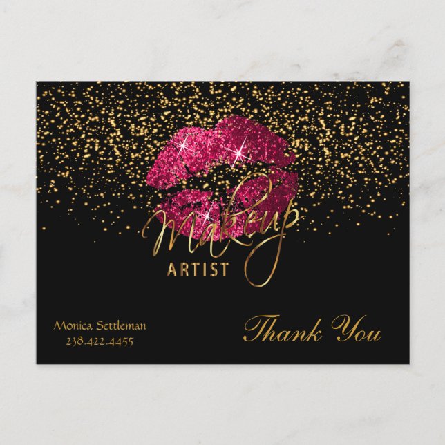 Carte Postale Maquillage Artiste Lèvres roses chaudes sur noir (Devant)