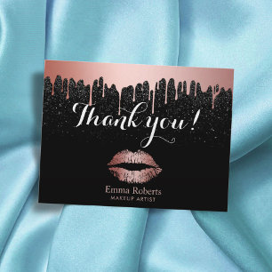 Carte Postale Maquillage Artiste Rose gouttes d'or Merci