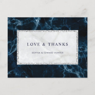 Carte Postale Marbre blanc bleu marine Mariage Merci