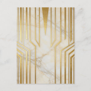 Carte Postale Marbre Blanc Luxueux Motif Géométrique Or
