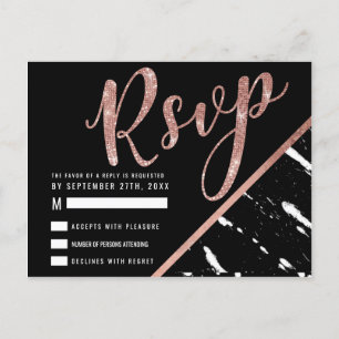 Carte Postale Marbre noir moderne Rose or chic RSVP