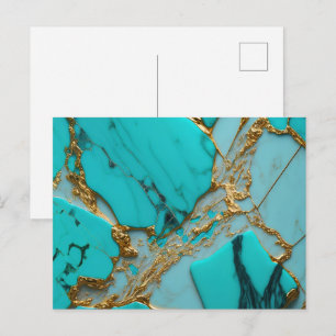 Carte Postale Marbre Turquoise aux Veines Dorées