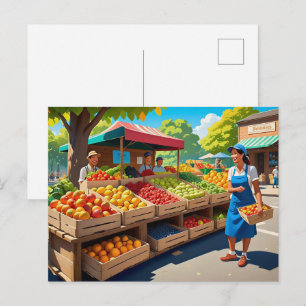 Carte Postale Marchands de fruits frais amusants