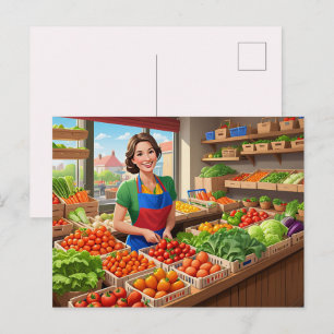 Carte Postale Marchands de légumes frais mignons 