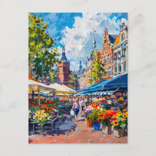 Carte Postale Marché aux fleurs avec bâtiments historiques Fanta