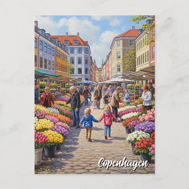 Carte Postale Marché aux fleurs de Copenhague Danemark Voyage (Devant)