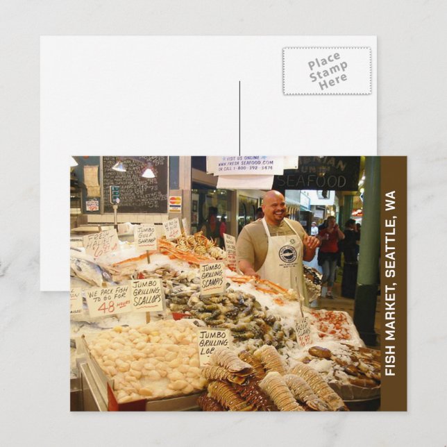 Carte Postale Marché aux poissons de Seattle Washington (Devant / Derrière)