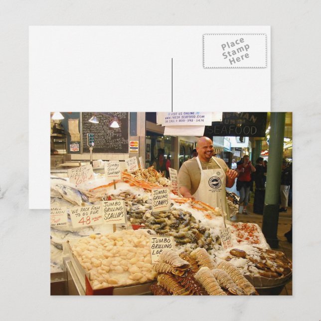 Carte Postale Marché aux poissons Seattle Washington (Devant / Derrière)