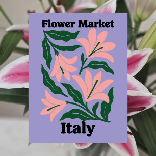 Carte Postale Marché de fleurs d'Italie Lys rose et feuille émer