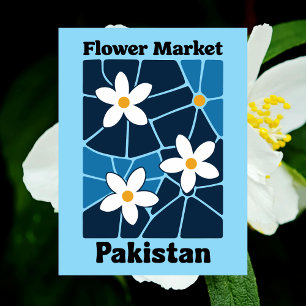 Carte Postale Marché de fleurs Pakistan Jasmin blanc & Bleu