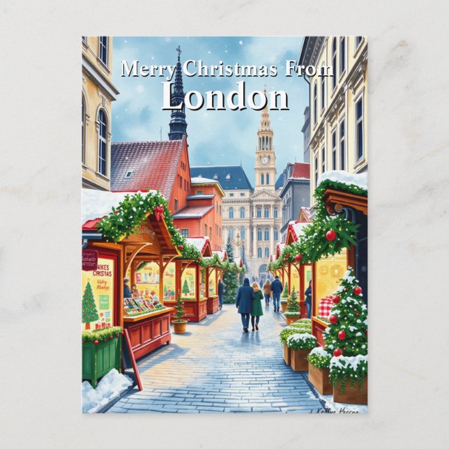 Carte Postale Marché de Noël à Londres au Royaume-Uni aquarelle  (Devant)
