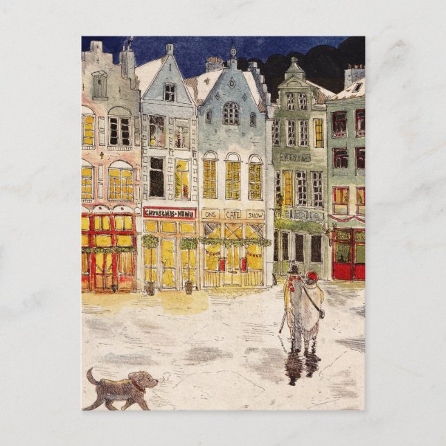 Carte Postale Marché de Noël Belgique Aquarelle d'inspiration ré (Devant)
