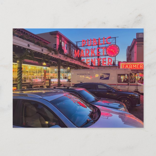 Carte Postale Marché de Pike de Seattle à Twilight (Devant)