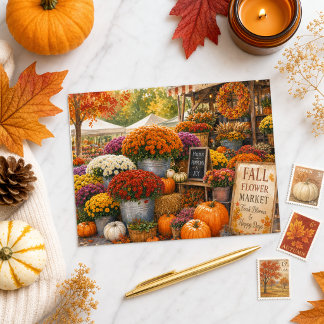 Carte Postale Marché des citrouilles et des chrysanthèmes d'auto