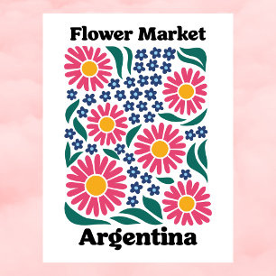 Carte Postale Marché Fleuriste Argentine Marguerite Rose et Prai