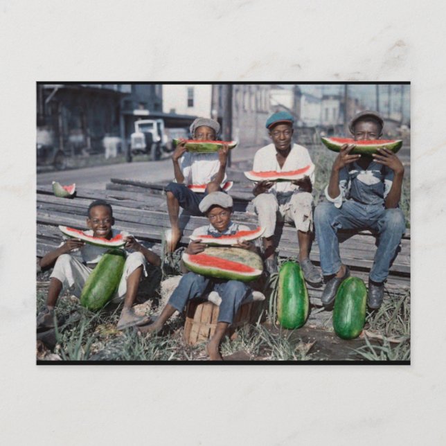 Carte Postale Marché français ancien, Ventes de pastèque de la N (Devant)