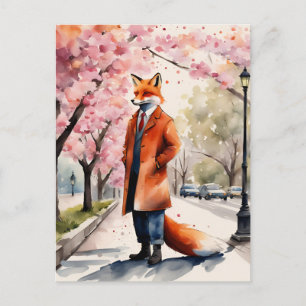 Carte Postale Marche matinale Red Fox dans la ville de printemps