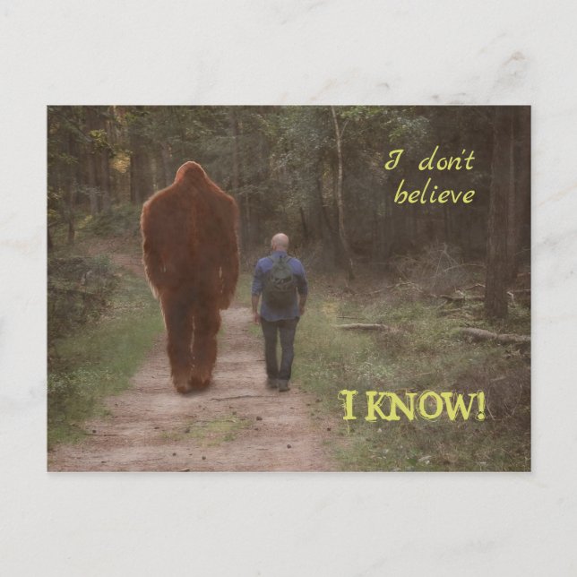 CARTE POSTALE MARCHER AVEC LE SASQUATCH BIGFOOT - JE SAIS (Devant)