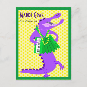 Carte Postale Mardi Gras Alligator violet