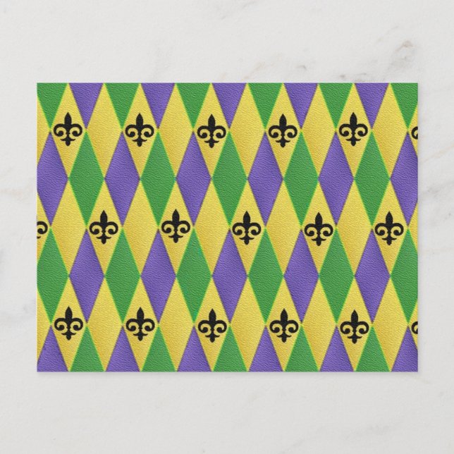 Carte Postale Mardi Gras Arlequin Fleur De Lis (Devant)