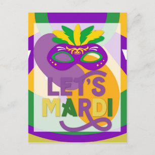 Carte Postale Mardi Gras Masque d'or violet