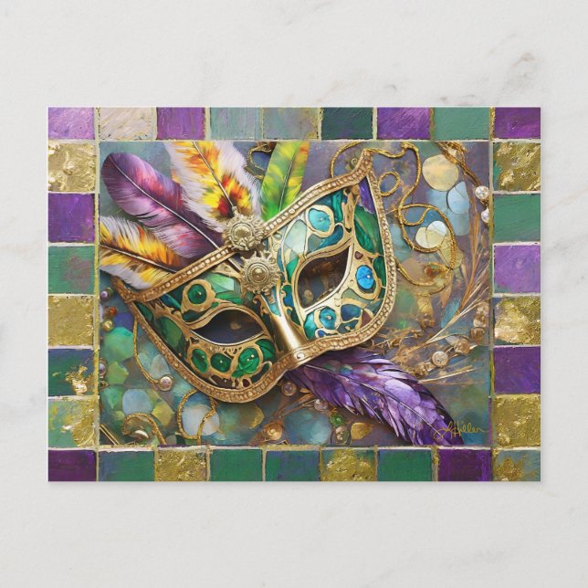 Carte Postale Mardi Gras Masque en céramique métallique (Devant)