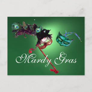 Carte Postale MARDI GRAS MASQUERADE gemme verte