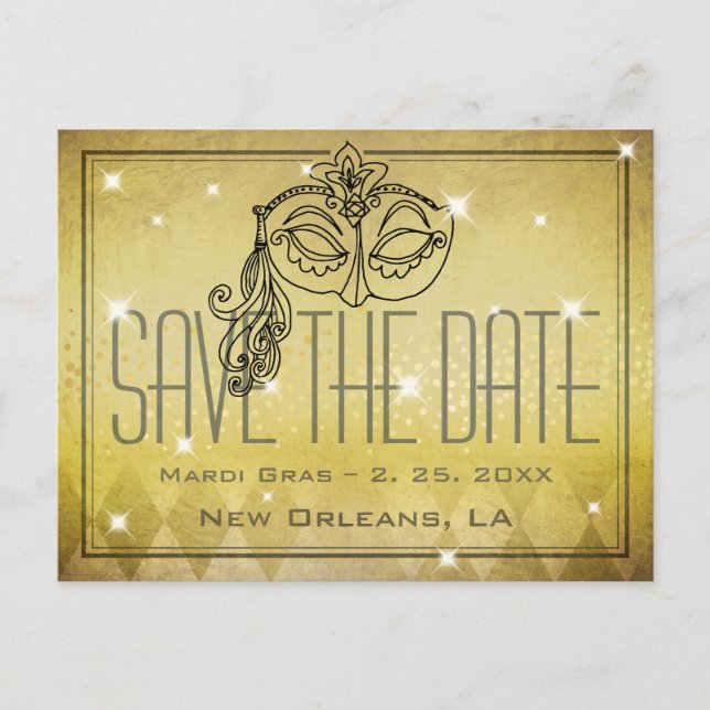 Carte Postale Mardi Gras Masquerade Masquerade Mask Gold Enregis (Devant)