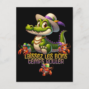 Carte Postale Mardi Gras Parti Gator & Crawdads
