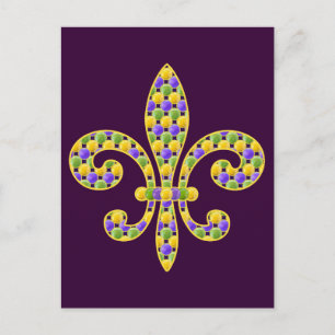 Carte Postale Mardi Gras perle Fleur de lis