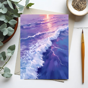 Carte Postale Marée Violette   Peinture Aquarelle Vagues Océaniq