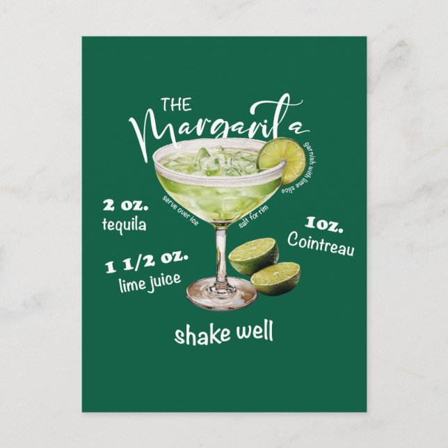 Carte Postale Margarita Cocktail Recette Bar Art (Devant)