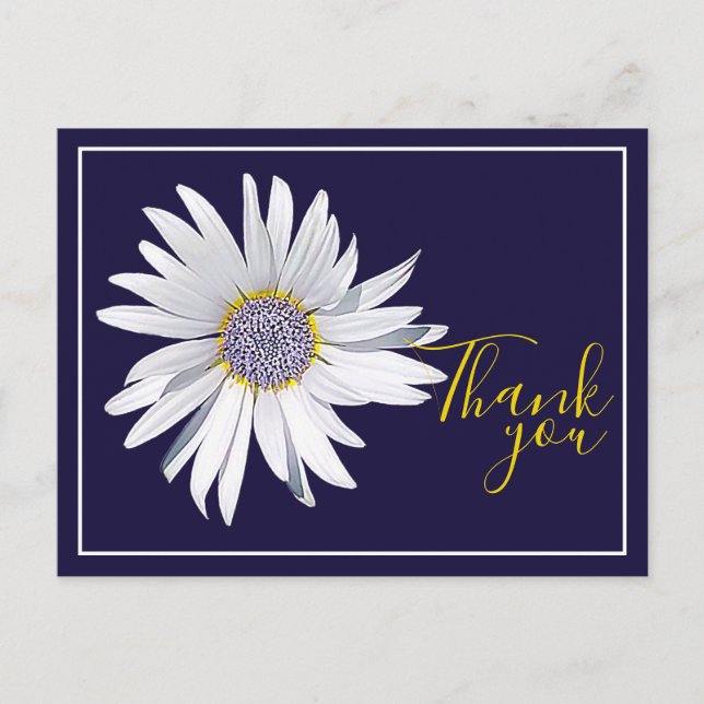 Carte Postale Marguerite blanche Fond bleu marine Merci (Devant)