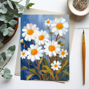 Carte Postale Marguerites blanches fleurs aquarelle peintes