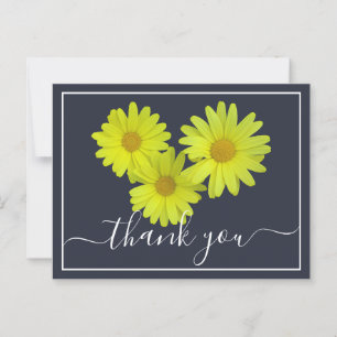 Carte Postale Marguerites jaunes Fond bleu marine Remerciement