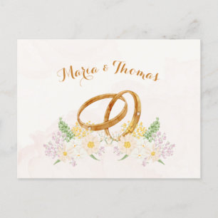 Carte Postale Mariage à anneau à couple floral rustique